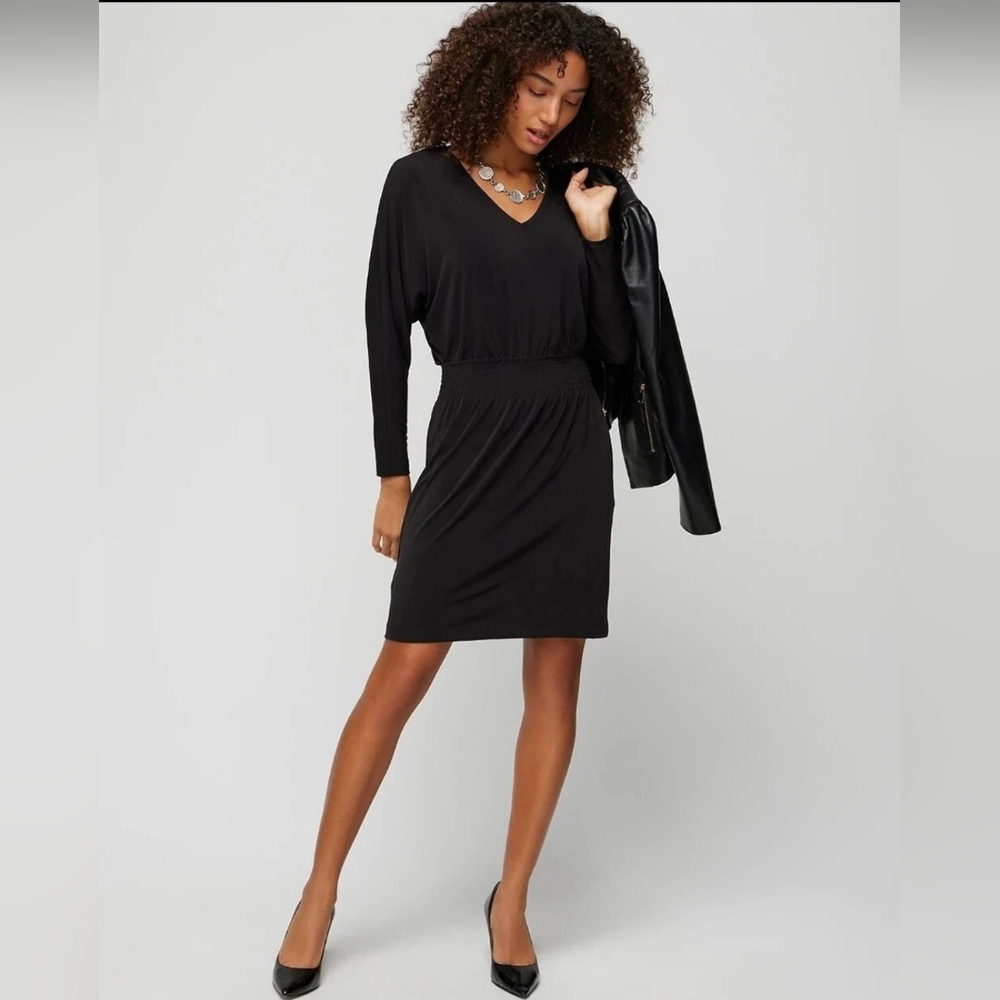WHBM White House Black Market Long Sleeve Smock Matte Jersey Dolman Dress S NWT